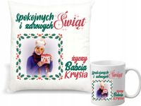 Zestaw PODUSZKA i KUBEK personalizacja świąteczny PREZENT ze zdjęciem +imię