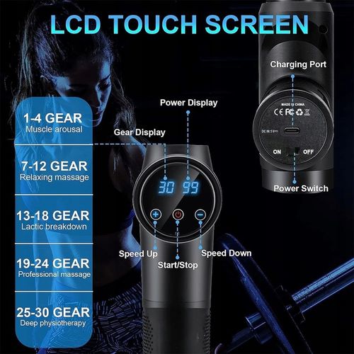 PISTOLET DO MASAŻU MASAŻER DO PLECÓW CIAŁA MASSAGE GUN 30 PRĘDKOŚCI 10 GŁOW na Arena.pl