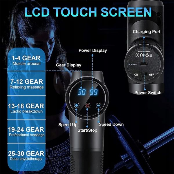 PISTOLET DO MASAŻU MASAŻER DO PLECÓW CIAŁA MASSAGE GUN 30 PRĘDKOŚCI 10 GŁOW zdjęcie 7