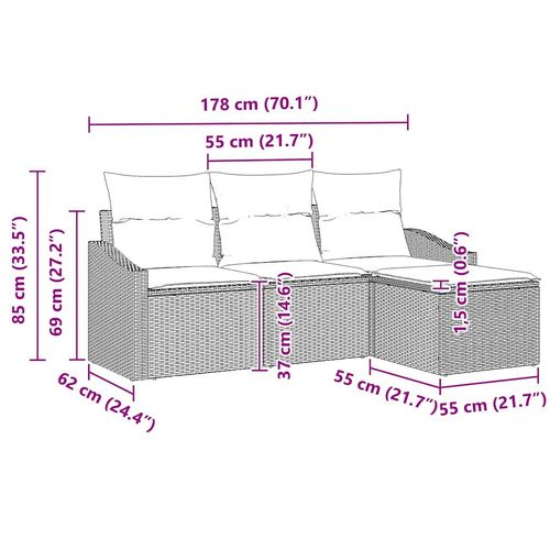 Zestaw Sof na Ogród z poduszką 4 pcs Czarny i kremowy na Arena.pl