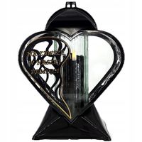 Duży znicz 32cm czarny złoty w kształcie serca z dedykacją wierszem na grób