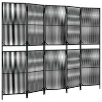 Parawan 5-panelowy, czarny, polirattan