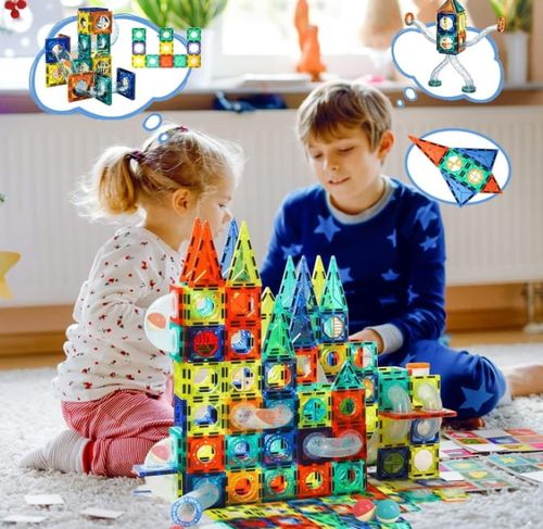 Klocki magnetyczne tor kulkowy dla dzieci duży zestaw zamek 139 el. 9922B na Arena.pl