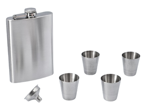 Srebrna Piersiówka z Czterema Kieliszkami i Lejkiem w Zestawie na Prezent na Arena.pl