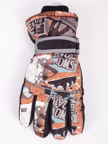 Rękawiczki narciarskie chłopięce pięciopalczaste graffiti brąz 16 cm YOCLUB na Arena.pl