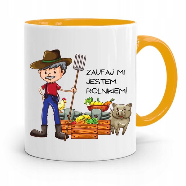Dla Rolnika Kubek Zółty Zaufaj Mi Jestem Rolnikiem Z Nadrukiem Ze Zdjęciem zdjęcie 1