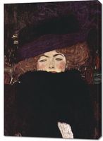 Obraz 70x100cm Lady with Hat and Feather Boa, Klimt Vintage