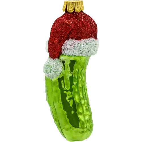 Bombka choinkowa szklana: Ogórek z czapką Świętego Mikołaja na Arena.pl