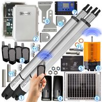 Napęd bramy dwuskrzydłowej 2x2m 400kg + ZESTAW SOLARNY x2 + Lampa LED