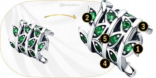 CHARMS ZIELONE LISTKI srebro 925 pnącze srebrne koralik zawieszka liście na Arena.pl