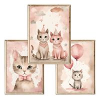 Zestaw trzech plakatów dla dzieci Różowe Koty