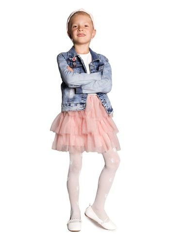 Rajstopy dziecięce lycra białe w motylki 40 DEN 104-110 YOCLUB na Arena.pl