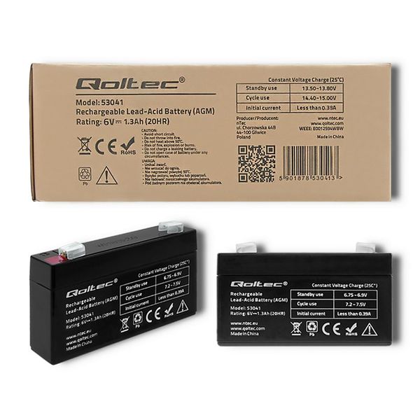 Qoltec Akumulator AGM | 6V | 1.3Ah | max 19.5A zdjęcie 6