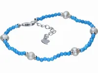 ELEGANCKA RODOWANA SREBRNA BRANSOLETKA FASETOWANY TURKUS PERŁY HODOWLANE