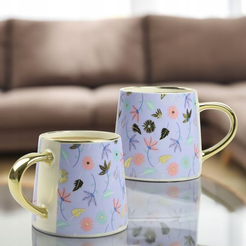 KUBEK PORCELANOWY DO KAWY HERBATY WZÓR KWIATY 400ML ZE ZŁOTYM UCHEM na Arena.pl