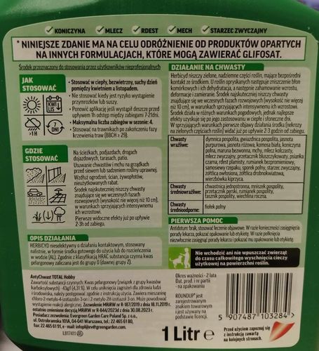 Silny Środek na Chwasty Roundup AntyChwast Środek Chwastobójczy 1L na Arena.pl