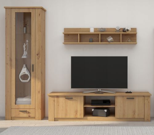 Mała meblościanka California z witryną dąb artisan na Arena.pl