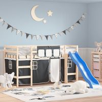 Zasłony do łóżka na antresoli, biało-czarne, poliester