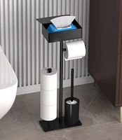 Stojak uchwyt na papier toaletowy ze szczotką i półką METALOWY CZARNY MAT