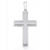 ELEGANCKI DUŻY RODOWANY SATYNOWANY SREBRNY MĘSKI KRZYZYK KRZYZ SREBRO 925