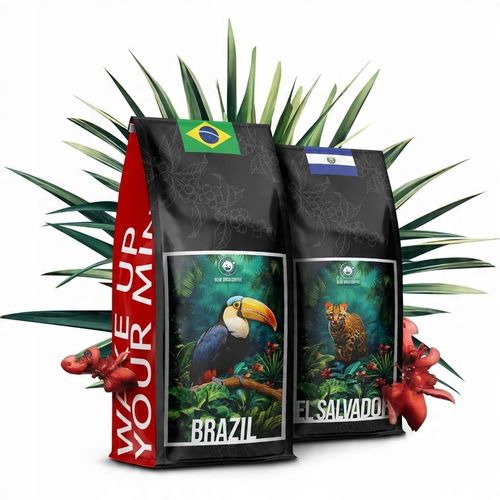 KAWA ZIARNISTA 2x500g ŚWIEŻO PALONA BRAZIL+SALVADOR 100% ARABIA - BLUE ORCA na Arena.pl