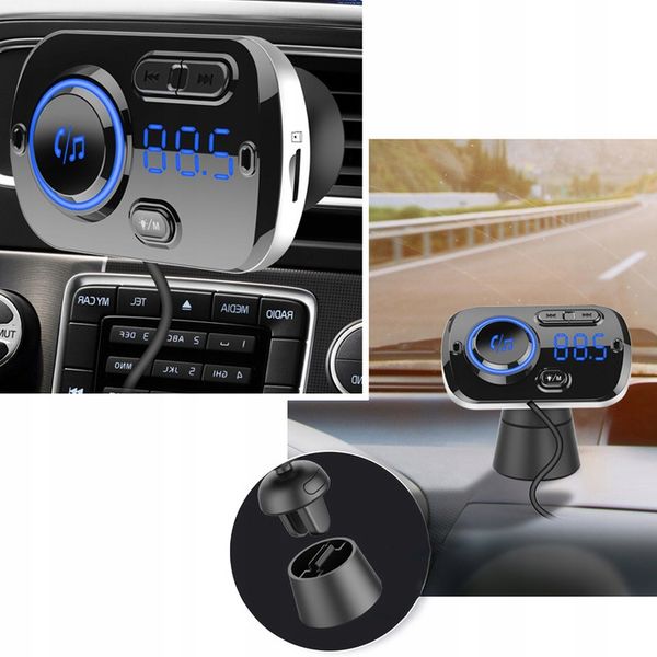 TRANSMITER BLUETOOTH FM SAMOCHODOWY 2X SZYBKA ŁADOWARKA USB-C AUX zdjęcie 10