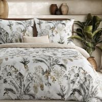 Pościel Spring 220x200 + 70x80 satyna liście beżowe na bieli