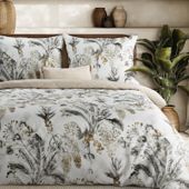 Pościel Spring 220x200 + 70x80 satyna liście beżowe na bieli