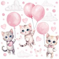 Naklejki na ścianę KOTKI PASTELOWE RÓŻOWE BALONY DLA DZIECI KOTY DECOTIA