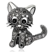 Broszka z cyrkoniami czarny kot kotek przypinka urocza