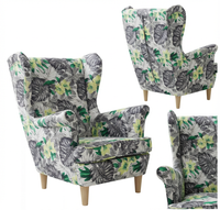 Fotel uszak skandynawski siwy zielony szary biały motyw Print Family Meble