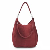 VERA PELLE torebka damska zamszowa worek z paskiem na ramię V469 c.bordowa