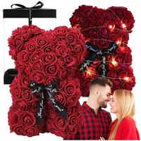 Miś z Róż Rose Bear LED 25 cm - prezent na walentynki z płatków róż ZŁOŻONY