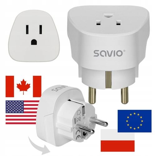 Adapter podróżny Przejciówka USA na EU Gniazdo US Wtyczka EU PL SAVIO na Arena.pl