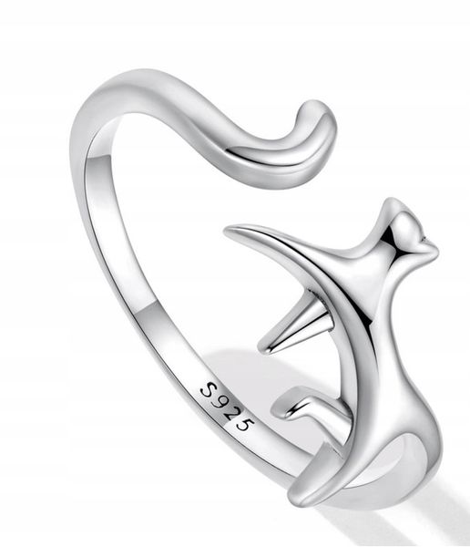 Pierścionek srebrny KOT regulowany s925 +pudełko zdjęcie 4