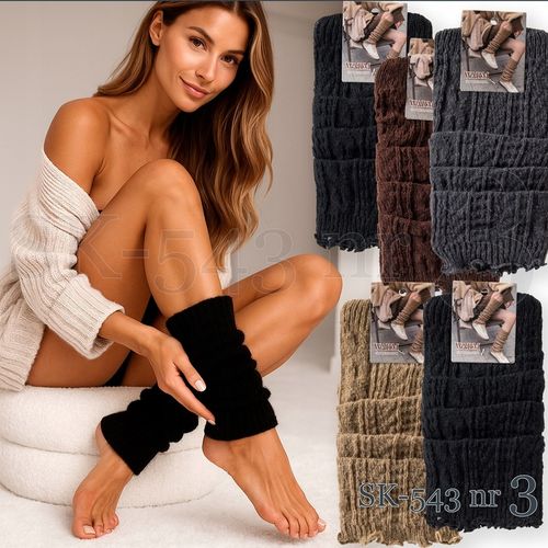 5x Ocieplacze damskie z angory prążkowane Wełniane getry zimowe CIEPŁE na Arena.pl