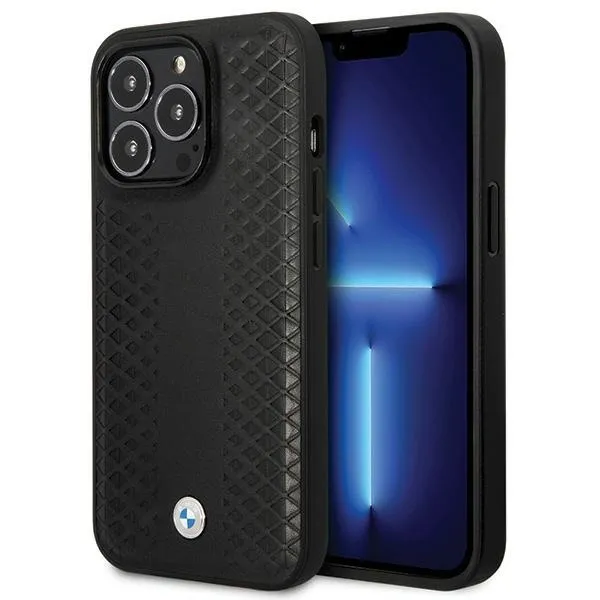 Etui BMW Leather Diamond Pattern na iPhone 14 Pro - czarne zdjęcie 1