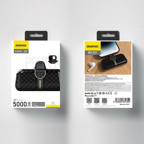 Mini powerbank 5000mAh do telefonu iPhone Lightning i USB-C - czarny na Arena.pl