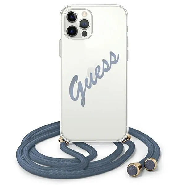Etui Guess Script Vintage na iPhone 12 / iPhone 12 Pro - niebieskie zdjęcie 1