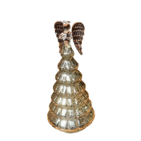 Choinka Szklana z Aniołem Srebrna LED 25 cm Timer Dekoracja na Stół