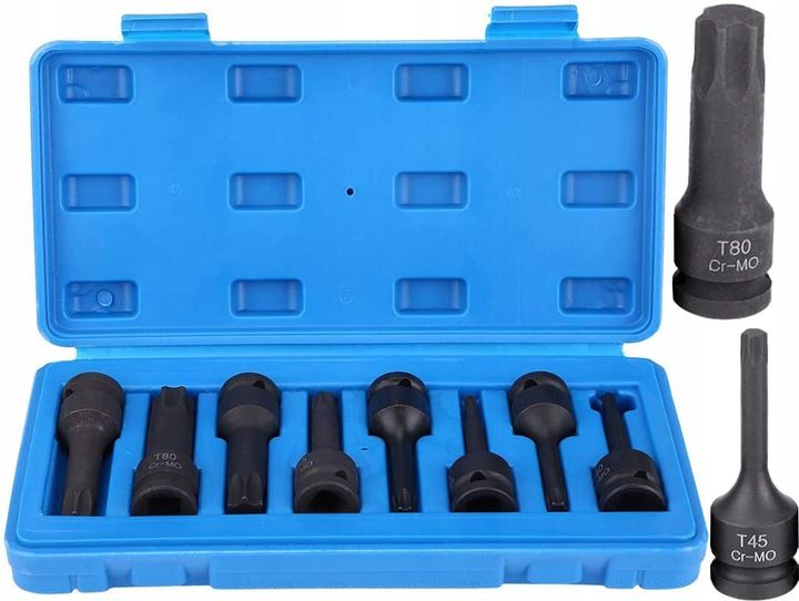 KLUCZE WPUSTOWE TRZPIENIOWE UDAROWE TORX 1/2 T30-T80 NASADKI 78 MM 8 EL zdjęcie 1