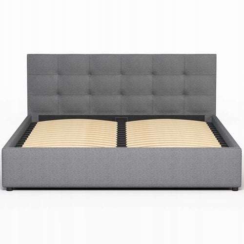Łóżko tapicerowane 140×200 z pojemnikiem i zagłówkiem Mira szare na Arena.pl