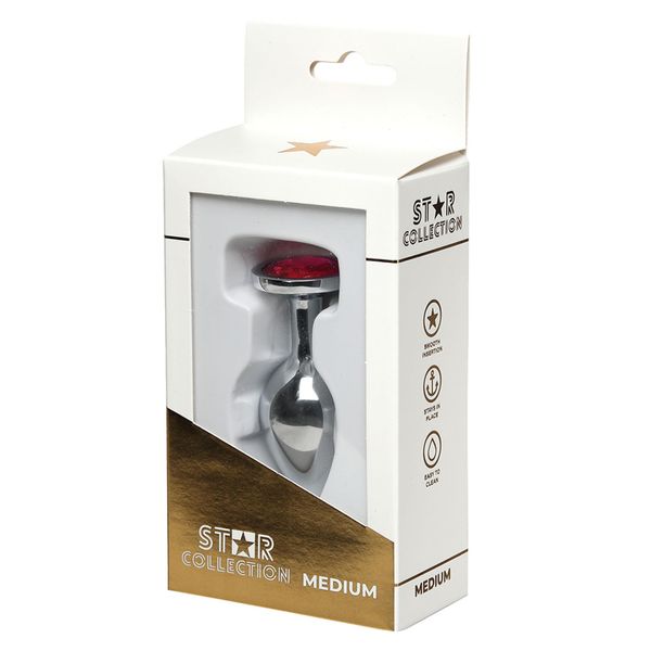 Star Collection - Silver Metal Anal Plug M - Pink Stone zdjęcie 1
