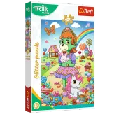 Bajkowe puzzle dla dzieci - Trefl Kolorowe brokatowe Trefliki 100 elementów