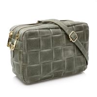 VERA PELLE torebka skórzana listonoszka pleciona z paskiem V470 oliwkowa