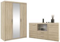 Szafa trzydrzwiowa z lustrem + Duża Komoda z oświetleniem LED Dąb Sonoma