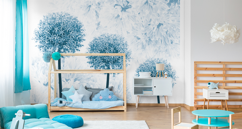 Fototapeta Ścienna Niebieskie DMUCHAWCE Kwiaty Styl Boho 368cm x 254cm zdjęcie 4