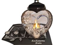 BRAT BRATU ZNICZ LAMPION NA GRÓB SERCE I SERCE SREBRO SKOS SENTENCJA+ŚWIECA