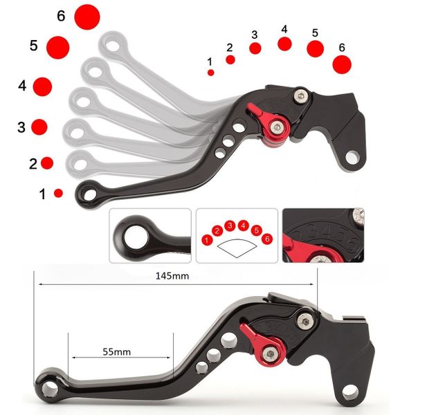 KRÓTKIE Klamki Sportowe CNC, Honda CBF600, CBF600N, CBF600S, 2004-2007 zdjęcie 6