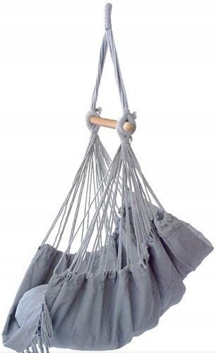 KRZESŁO BRAZYLIJSKIE FOTEL WISZĄCY HAMAK HUŚTAWKA JASNY SZARY Z PODUSZKAMI na Arena.pl